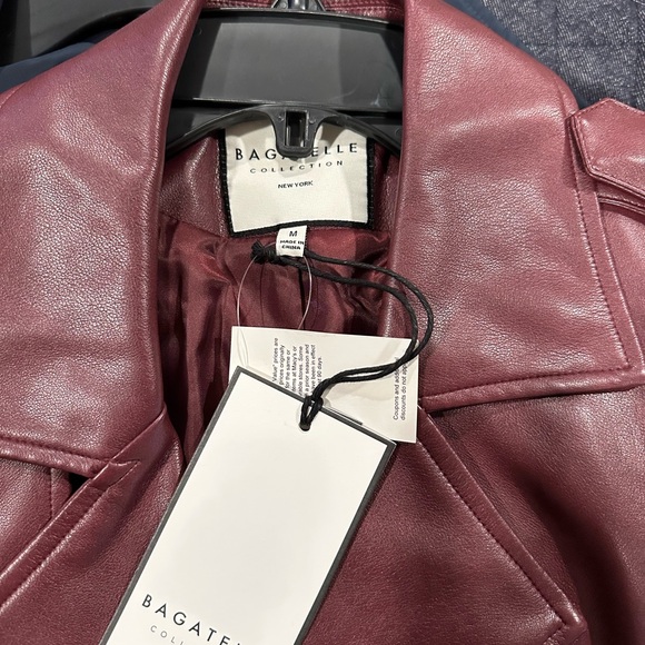 Bagatelle Burgundy Trench Coat Faux Leather Open Front 90s Minimalist Chic NWT - Picture 3 of 8